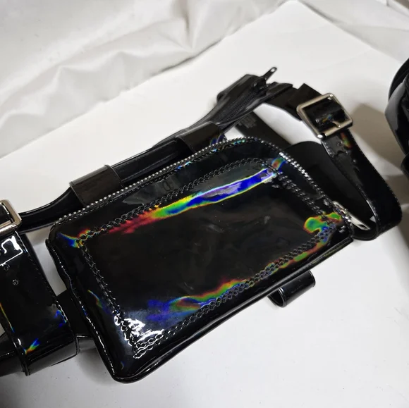 DOLLS KILL Club Exx black holographic stage‎ diver zip pouch gladiator sandals 9 - Picture 4 of 12